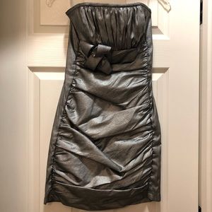 Jessica McClintock | Gunmetal Ruched Mini Dress